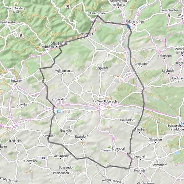 Map miniature of "Mertzwiller Loop" cycling inspiration in Alsace, France. Generated by Tarmacs.app cycling route planner