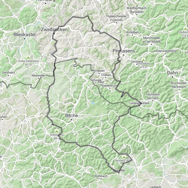 Map miniature of "Oberbronn Loop" cycling inspiration in Alsace, France. Generated by Tarmacs.app cycling route planner