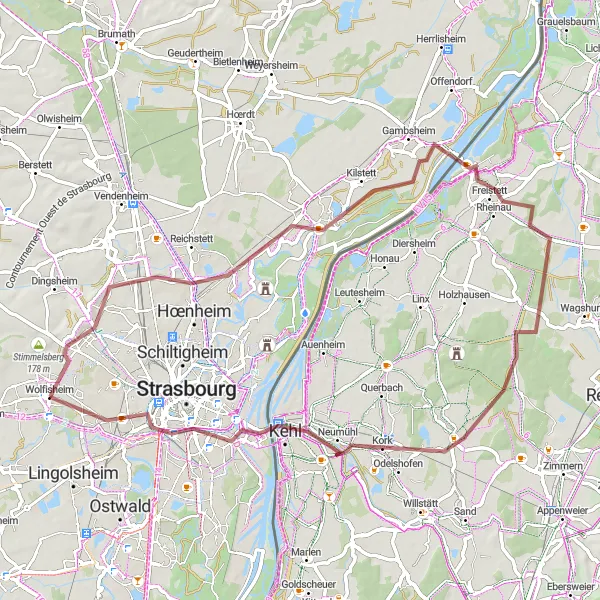 Map miniature of "Historical Villages and Natural Beauty" cycling inspiration in Alsace, France. Generated by Tarmacs.app cycling route planner