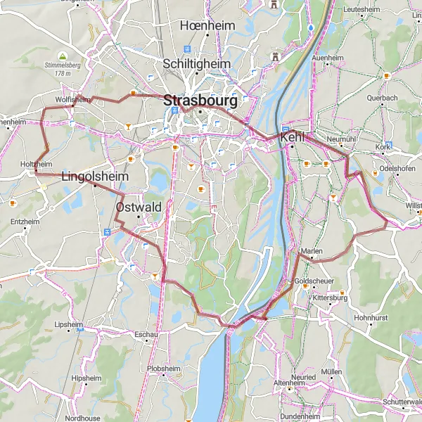 Map miniature of "Scenic Routes and Hidden Gems" cycling inspiration in Alsace, France. Generated by Tarmacs.app cycling route planner