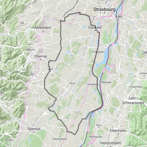 Map miniature of "Rhine River Adventure" cycling inspiration in Alsace, France. Generated by Tarmacs.app cycling route planner