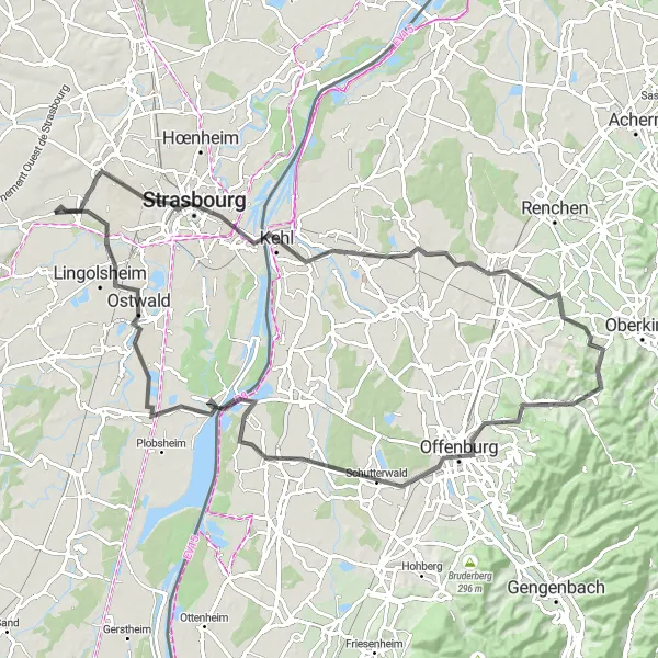 Map miniature of "The Great Strasbourg Adventure" cycling inspiration in Alsace, France. Generated by Tarmacs.app cycling route planner