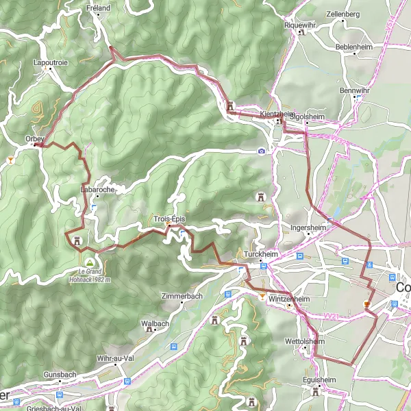 Map miniature of "Glimpses of Alsace" cycling inspiration in Alsace, France. Generated by Tarmacs.app cycling route planner