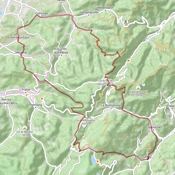Map miniature of "Mountainous Gravel Trek" cycling inspiration in Alsace, France. Generated by Tarmacs.app cycling route planner