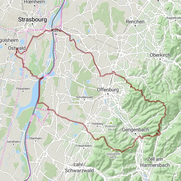 Map miniature of "Legendary Alsace Gravel Route" cycling inspiration in Alsace, France. Generated by Tarmacs.app cycling route planner