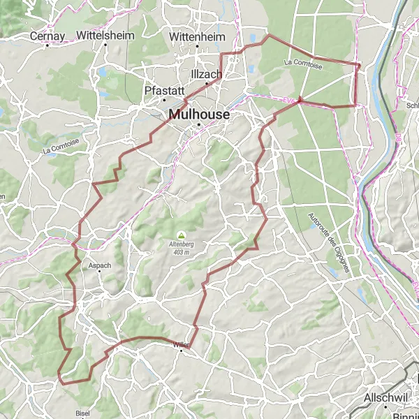 Miniature de la carte de l'inspiration cycliste "Aventure nature et villages pittoresques" dans la Alsace, France. Générée par le planificateur d'itinéraire cycliste Tarmacs.app