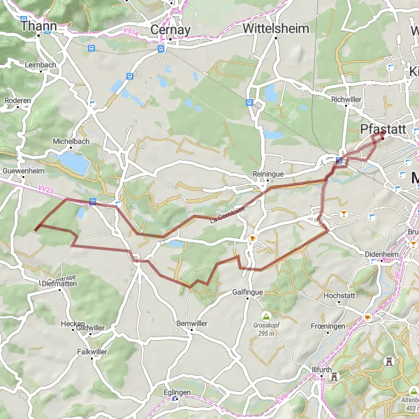 Map miniature of "Quaint Villages and Rolling Hills" cycling inspiration in Alsace, France. Generated by Tarmacs.app cycling route planner