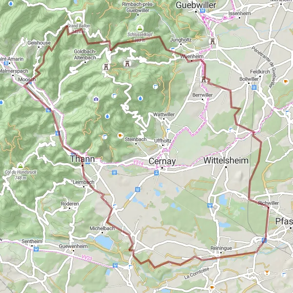 Map miniature of "Vosges Gravel Adventure" cycling inspiration in Alsace, France. Generated by Tarmacs.app cycling route planner