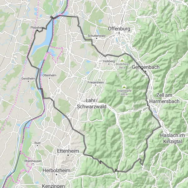 Miniature de la carte de l'inspiration cycliste "Les Collines de l'Ortenau" dans la Alsace, France. Générée par le planificateur d'itinéraire cycliste Tarmacs.app