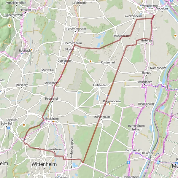 Map miniature of "The Best of Sundgau" cycling inspiration in Alsace, France. Generated by Tarmacs.app cycling route planner