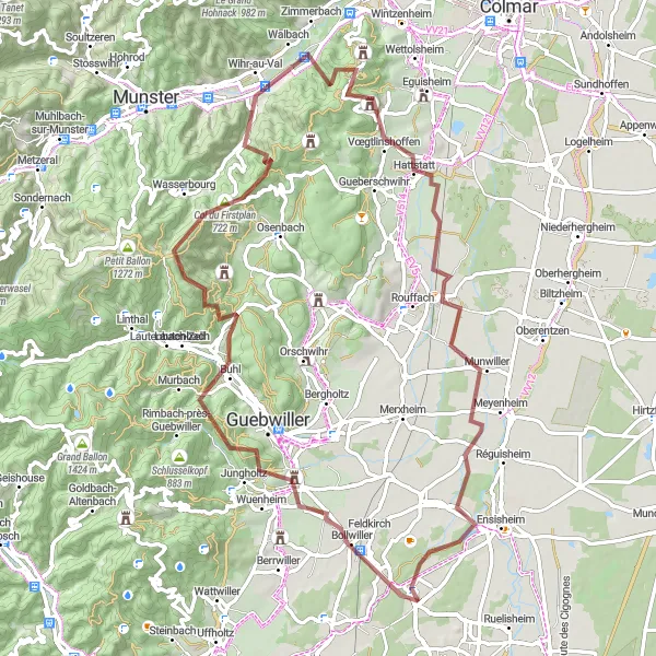 Map miniature of "Mountain Challenge" cycling inspiration in Alsace, France. Generated by Tarmacs.app cycling route planner