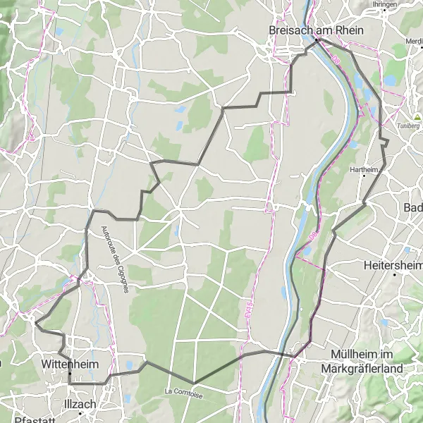 Map miniature of "The Pulversheim Adventure" cycling inspiration in Alsace, France. Generated by Tarmacs.app cycling route planner