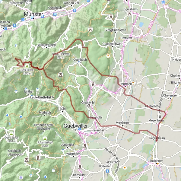 Map miniature of "The Ultimate Gravel Challenge" cycling inspiration in Alsace, France. Generated by Tarmacs.app cycling route planner