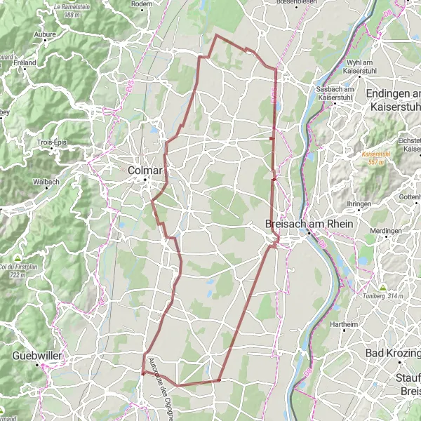 Map miniature of "The Gravel Gems of Alsace" cycling inspiration in Alsace, France. Generated by Tarmacs.app cycling route planner