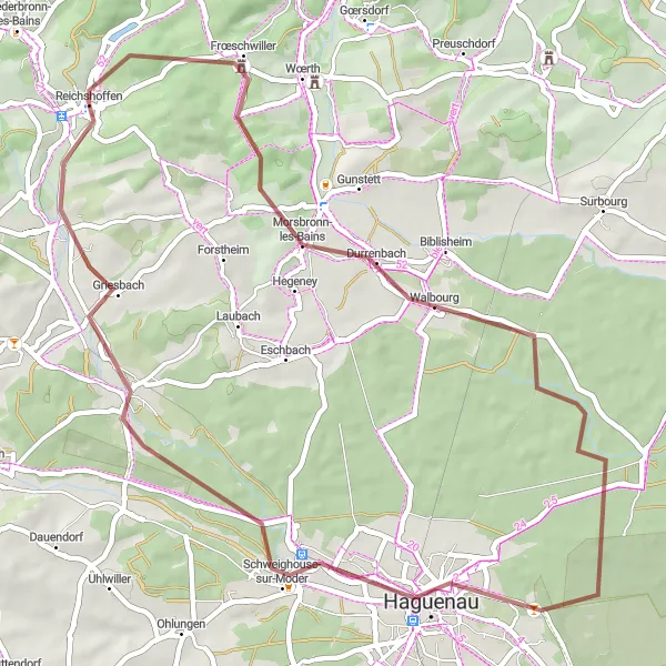 Map miniature of "Hidden Gravel Gems" cycling inspiration in Alsace, France. Generated by Tarmacs.app cycling route planner