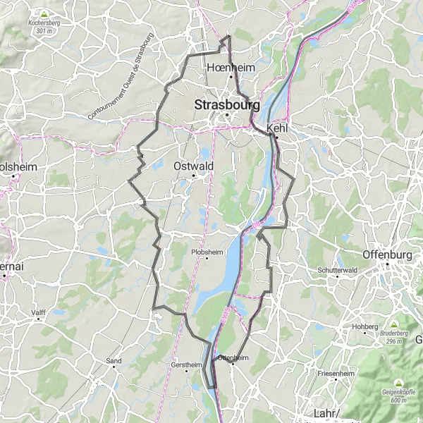 Miniature de la carte de l'inspiration cycliste "Excursion à vélo depuis Reichstett jusqu'à Mundolsheim" dans la Alsace, France. Générée par le planificateur d'itinéraire cycliste Tarmacs.app