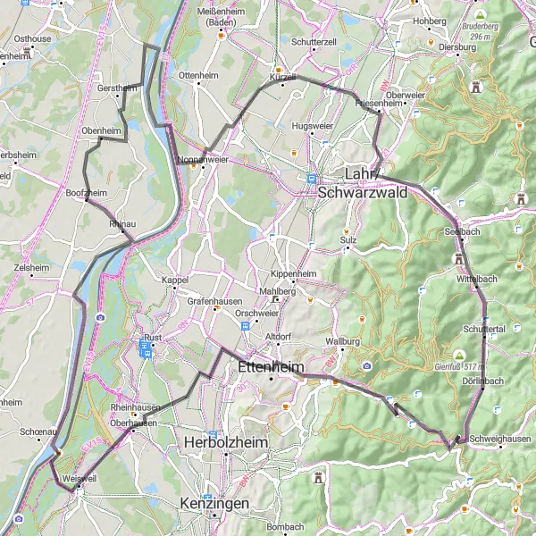 Map miniature of "Enchanting Villages & Rolling Hills: Exploring Southwest Alsace by Road" cycling inspiration in Alsace, France. Generated by Tarmacs.app cycling route planner