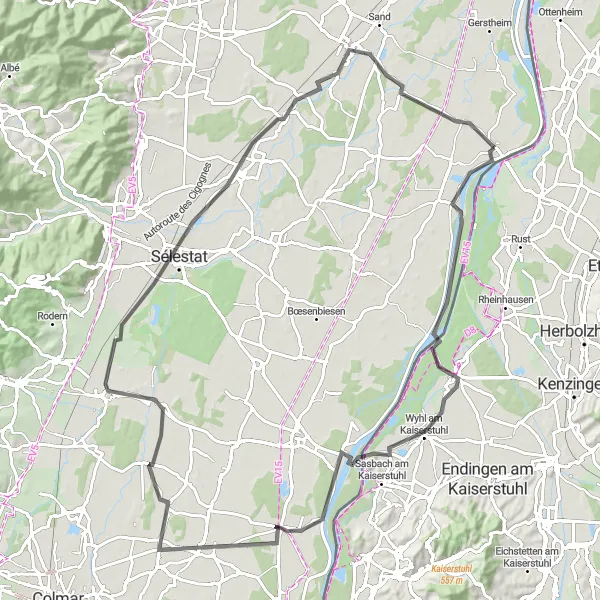 Miniature de la carte de l'inspiration cycliste "La Route des Châteaux" dans la Alsace, France. Générée par le planificateur d'itinéraire cycliste Tarmacs.app