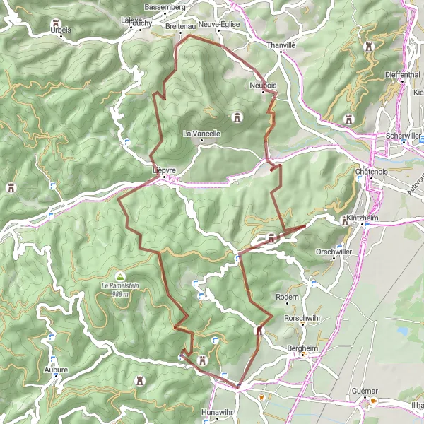Map miniature of "Gravel Adventure through Alsace" cycling inspiration in Alsace, France. Generated by Tarmacs.app cycling route planner