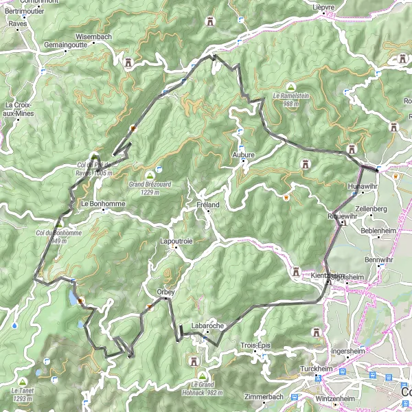 Map miniature of "Wettstein Challenge" cycling inspiration in Alsace, France. Generated by Tarmacs.app cycling route planner