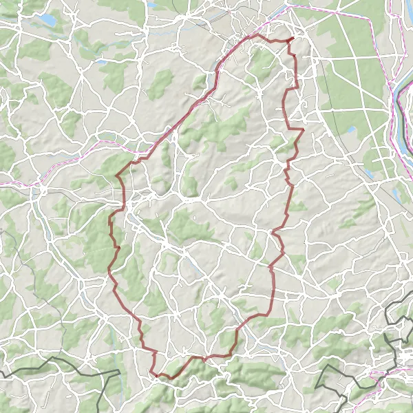 Miniature de la carte de l'inspiration cycliste "Circuit gravel riche en découvertes près de Rixheim" dans la Alsace, France. Générée par le planificateur d'itinéraire cycliste Tarmacs.app