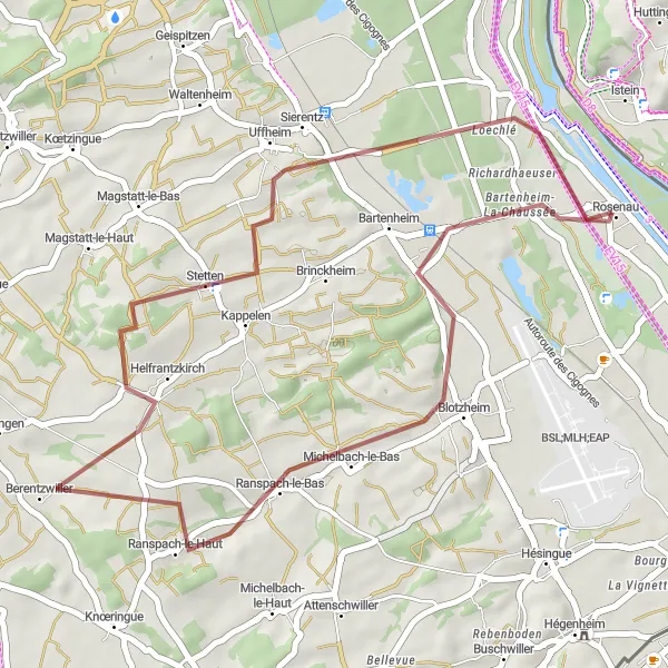 Map miniature of "Sierentz Gravel Loop" cycling inspiration in Alsace, France. Generated by Tarmacs.app cycling route planner
