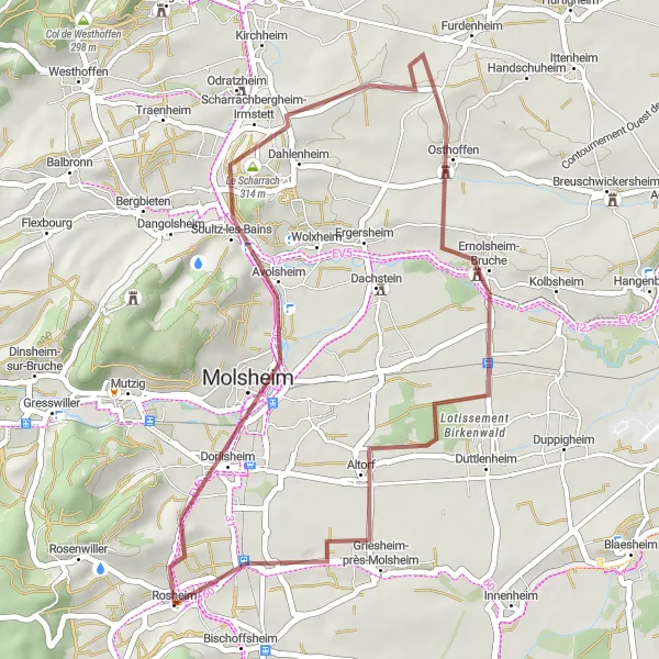 Miniature de la carte de l'inspiration cycliste "Exploration Gravel d'Alsace" dans la Alsace, France. Générée par le planificateur d'itinéraire cycliste Tarmacs.app