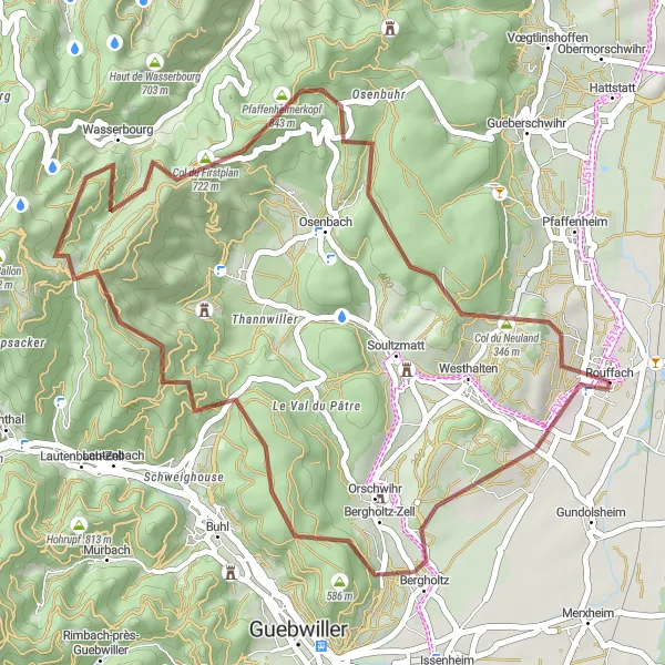 Miniature de la carte de l'inspiration cycliste "Parcours des Grands Crus" dans la Alsace, France. Générée par le planificateur d'itinéraire cycliste Tarmacs.app