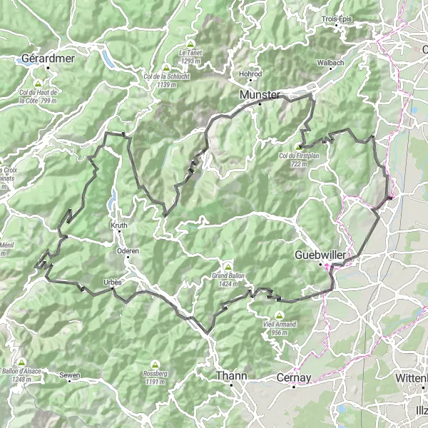 Map miniature of "The Ultimate Cycling Challenge" cycling inspiration in Alsace, France. Generated by Tarmacs.app cycling route planner