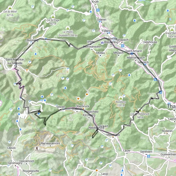 Miniature de la carte de l'inspiration cycliste "Les Grands Cols des Vosges en Route" dans la Alsace, France. Générée par le planificateur d'itinéraire cycliste Tarmacs.app