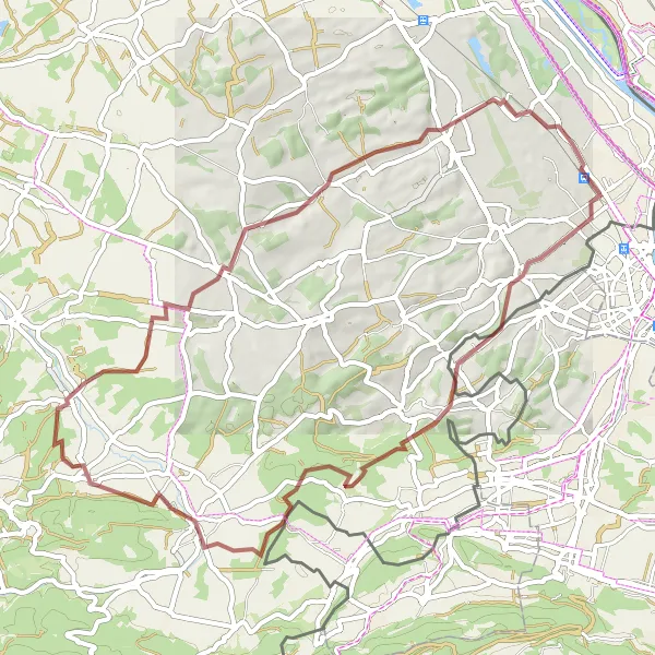 Map miniature of "Scenic gravel ride from Saint-Louis to Hégenheim" cycling inspiration in Alsace, France. Generated by Tarmacs.app cycling route planner