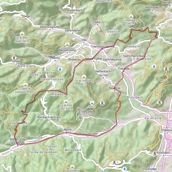 Map miniature of "Gravel Adventure: Exploring the Vosges" cycling inspiration in Alsace, France. Generated by Tarmacs.app cycling route planner