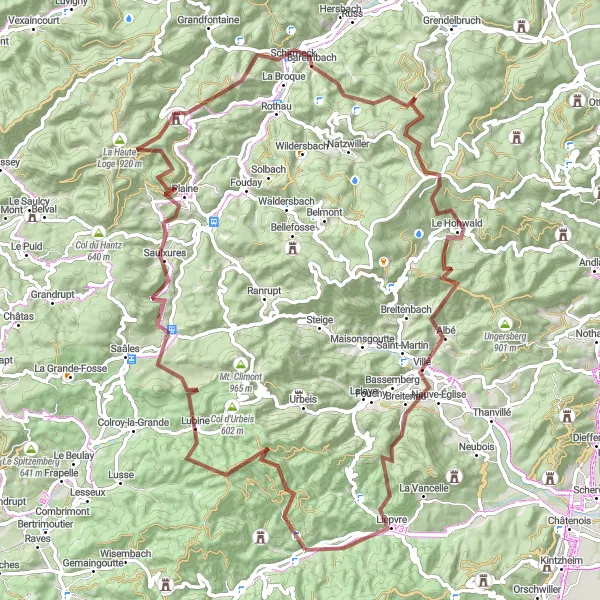 Map miniature of "Alsace Gravel Adventure" cycling inspiration in Alsace, France. Generated by Tarmacs.app cycling route planner