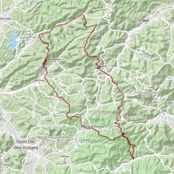 Miniature de la carte de l'inspiration cycliste "Défi des cols vosgiens" dans la Alsace, France. Générée par le planificateur d'itinéraire cycliste Tarmacs.app