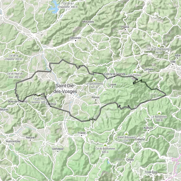 Miniature de la carte de l'inspiration cycliste "Évasion sur les routes d'Alsace" dans la Alsace, France. Générée par le planificateur d'itinéraire cycliste Tarmacs.app