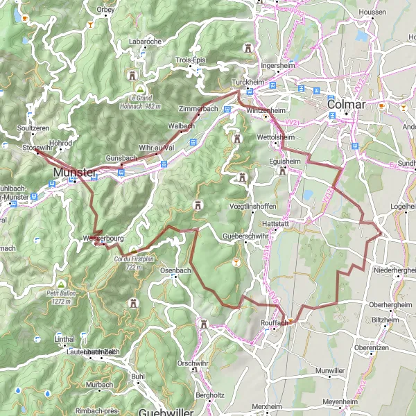 Miniature de la carte de l'inspiration cycliste "Exploration des Hautes Vosges en Vélo Tout-Terrain" dans la Alsace, France. Générée par le planificateur d'itinéraire cycliste Tarmacs.app