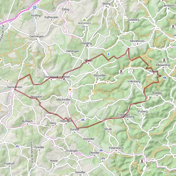 Miniature de la carte de l'inspiration cycliste "Route de Steinberg et Soucht" dans la Alsace, France. Générée par le planificateur d'itinéraire cycliste Tarmacs.app