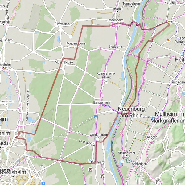 Map miniature of "The Gravel Adventure" cycling inspiration in Alsace, France. Generated by Tarmacs.app cycling route planner