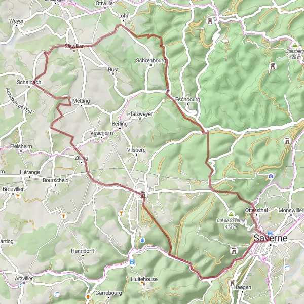 Miniature de la carte de l'inspiration cycliste "Les vallées sauvages" dans la Alsace, France. Générée par le planificateur d'itinéraire cycliste Tarmacs.app