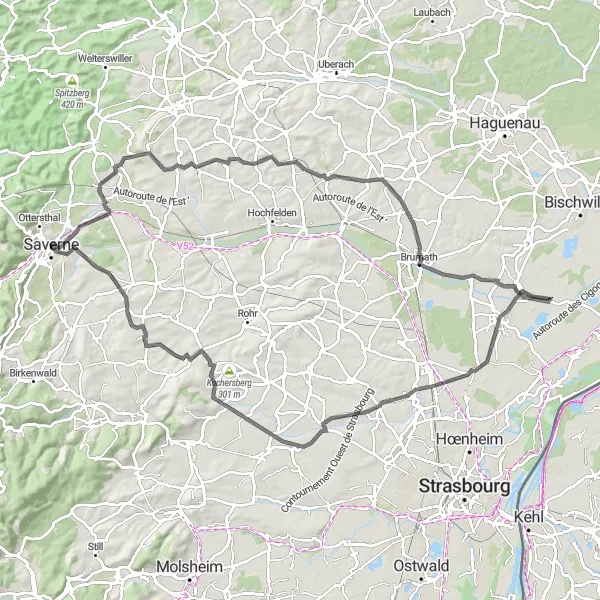 Map miniature of "The Hidden Gems of Hattmatt" cycling inspiration in Alsace, France. Generated by Tarmacs.app cycling route planner