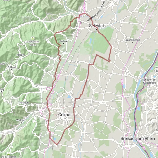 Map miniature of "Alsace Wine Route Exploration" cycling inspiration in Alsace, France. Generated by Tarmacs.app cycling route planner