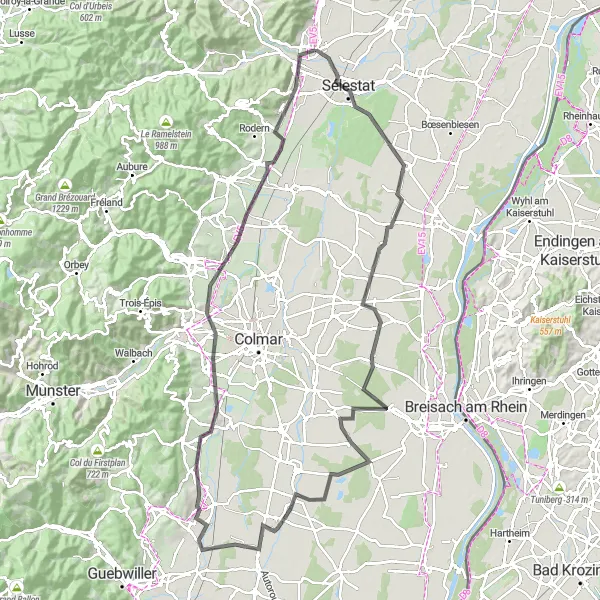 Map miniature of "Sélestat Loop" cycling inspiration in Alsace, France. Generated by Tarmacs.app cycling route planner