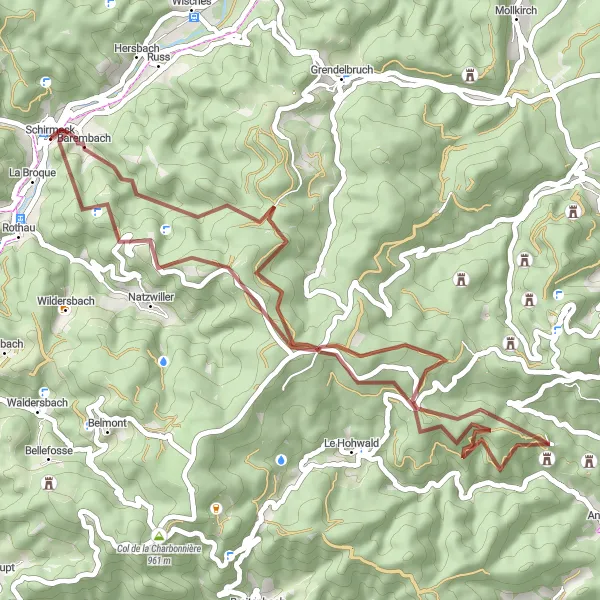 Miniature de la carte de l'inspiration cycliste "Circuit des Châteaux" dans la Alsace, France. Générée par le planificateur d'itinéraire cycliste Tarmacs.app