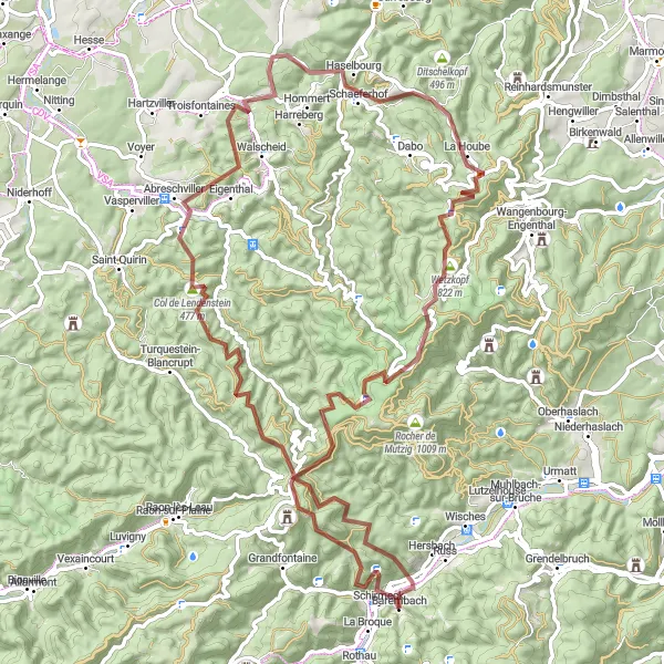 Miniature de la carte de l'inspiration cycliste "Tour de Barembach" dans la Alsace, France. Générée par le planificateur d'itinéraire cycliste Tarmacs.app