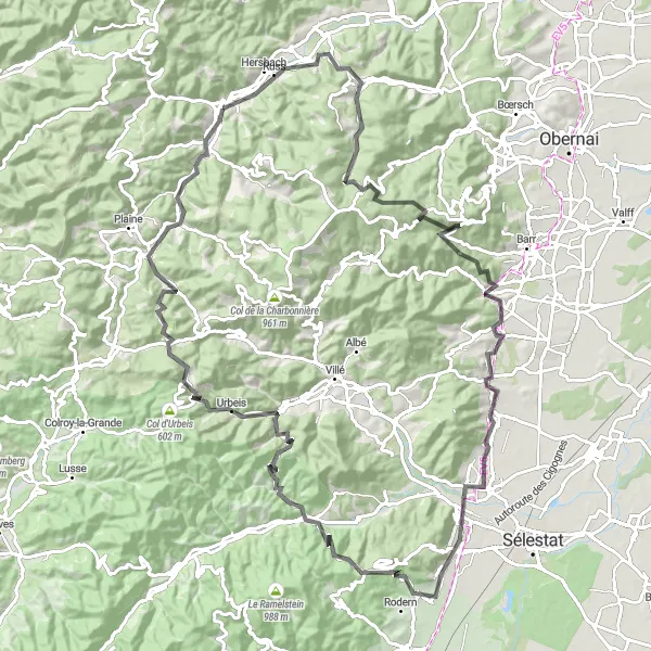 Map miniature of "Road Trip Through Alsace" cycling inspiration in Alsace, France. Generated by Tarmacs.app cycling route planner