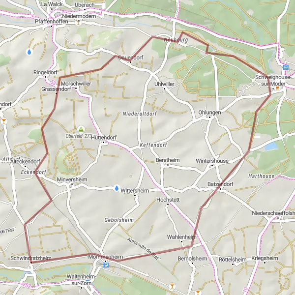 Map miniature of "Bernolsheim Gravel Loop" cycling inspiration in Alsace, France. Generated by Tarmacs.app cycling route planner