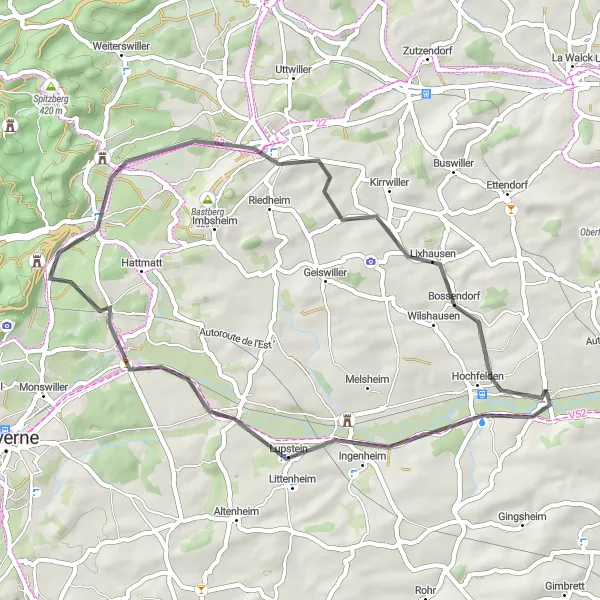 Map miniature of "Dettwiller Loop" cycling inspiration in Alsace, France. Generated by Tarmacs.app cycling route planner
