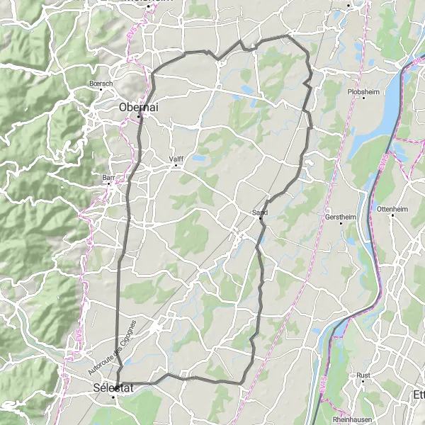 Map miniature of "Cycling Excursion to Gertwiller and Muttersholtz" cycling inspiration in Alsace, France. Generated by Tarmacs.app cycling route planner