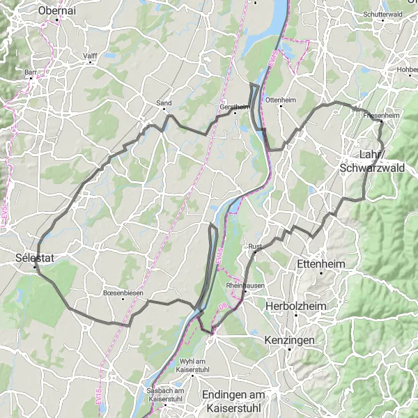 Map miniature of "Road Route 2" cycling inspiration in Alsace, France. Generated by Tarmacs.app cycling route planner