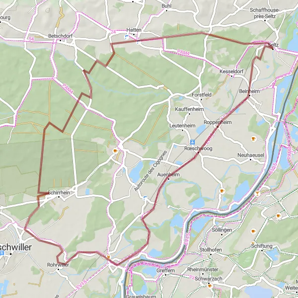 Map miniature of "Rural Beauty and Serenity" cycling inspiration in Alsace, France. Generated by Tarmacs.app cycling route planner